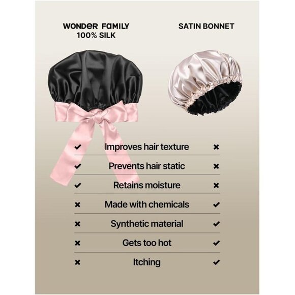 Silk Sleep Bonnet Women Men Black Rose 100% Mulberry Hair Protect Deep Sleep main image 4